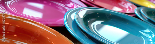 Glazed Ceramic Plates: Close-Up of Shiny and Textured Glazed Ceramic Plates in Table Setting