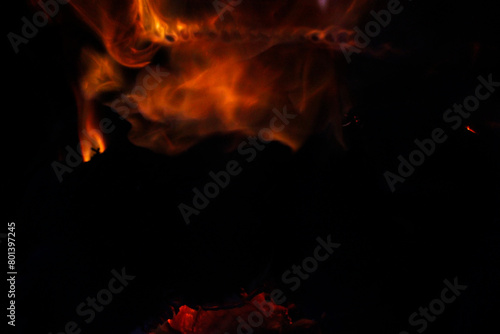 Fire with wood in fireplace