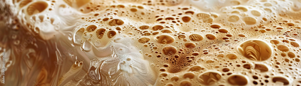 Frothy Milk Foam Art: Close-Up of Textured and Frothy Milk Foam Art in Coffee Beverage Frothy Milk Foam Art: Close-Up of Textured and Frothy Milk Foam Art in Coffee Beverage