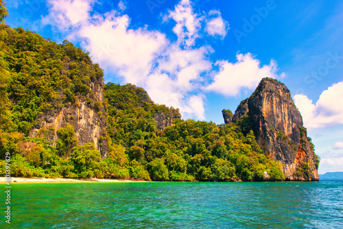 KRABI, THAILAND - JULY 14, 2023 : Beautiful natural view scenery landscape at Pakbia island near Hong island at Krabi, Thailand. Famous landmark of tourist destination. © Scotts Travel Photos