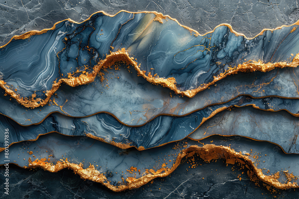 3D wallpaper, dark blue marble with golden veins. Created with Ai