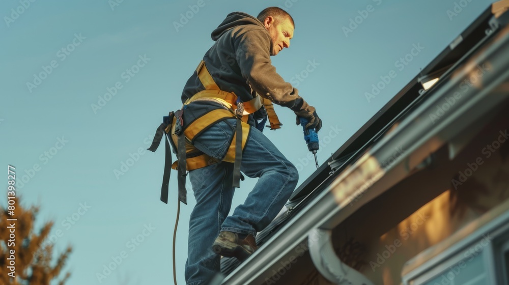 Construction Worker on a Roof Construction Worker on a Roof