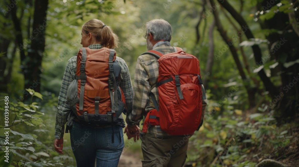 A Couple Hiking Through Forest A Couple Hiking Through Forest
