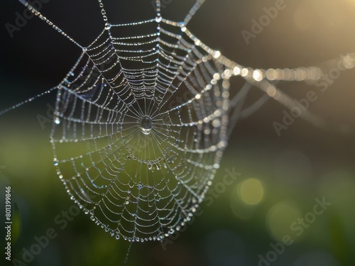 spider webs decorated with sparkling dew drops