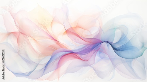 delicate, watercolor-like abstract pattern with soft pastel hues, emerging from a pure white background.