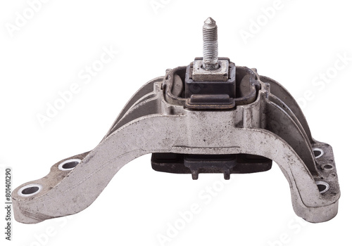 Metal bracket - a supporting part or structure used to mount car elements on a white isolated background in a photo studio. Spare parts for replacement or sale in a car service. photo