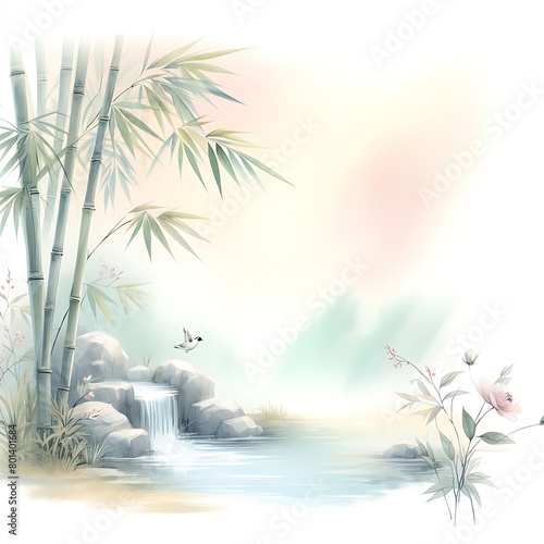 background bamboo forest in the morning postcard card print Generative AI
