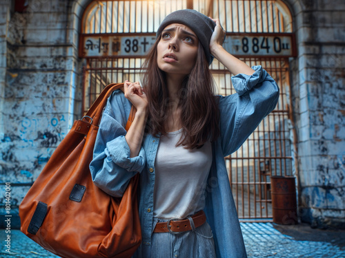 The woman was released from prison. Close-up.