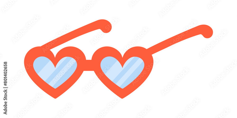 Red heart shape sunglasses with blue lenses illustration in flat style. Isolated on white background. Vector illustration Red heart shape sunglasses with blue lenses illustration in flat style. Isolated on white background. Vector illustration