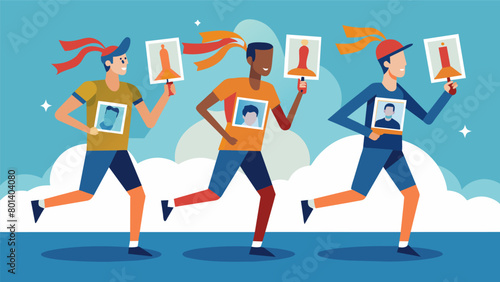Some marathoners choose to honor fallen soldiers or veterans by carrying photos or wearing dedicatory ribbons during the race honoring the sacrifices. Vector illustration photo