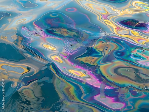 Iridescent Hydrocarbon Hue A Vibrant Oil Slicks Swirling Patterns on Water
