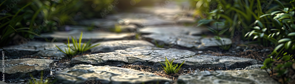 Weathered Stone Pathway: Close-Up of Textured Stone Pathway with Natural Elements Weathered Stone Pathway: Close-Up of Textured Stone Pathway with Natural Elements
