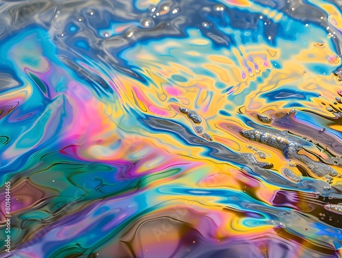 Iridescent Hydrocarbon Symphony A Vivid Oil Slicks Swirling Dance on Water