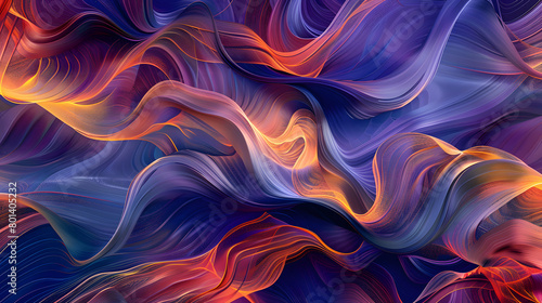 Abstract colorful fluid shapes with swirling lines and curves on a dark background,