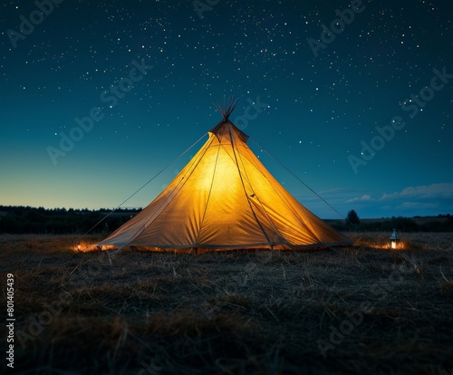 Illuminated Tent in Night Field