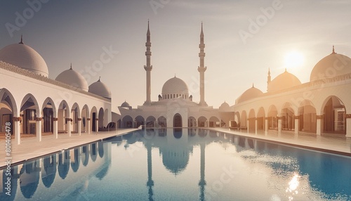 modern mosque and swimming pool photo