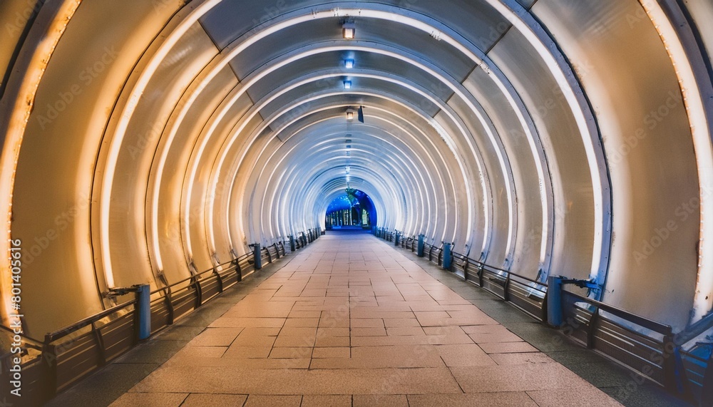 futuristic blue light corridor with neon arches