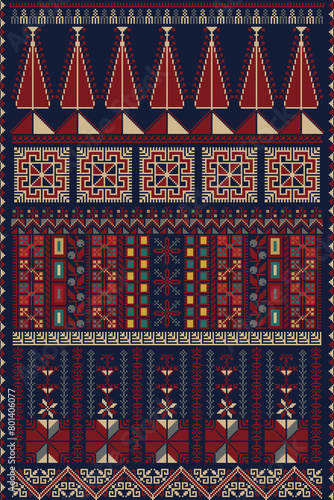 Traditional Palestinian Tatreez, seamless pattern vector template 