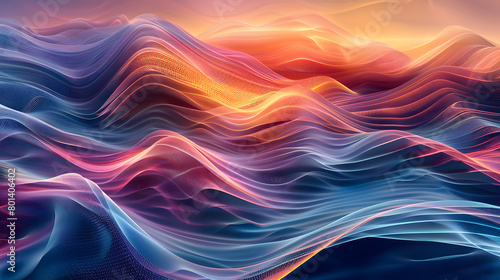 Abstract colorful fluid shapes with swirling lines and curves on a dark background,