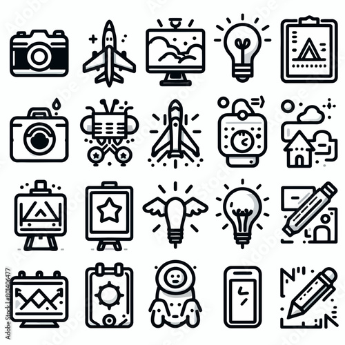 outline art set icon silhouette vector illustration white background