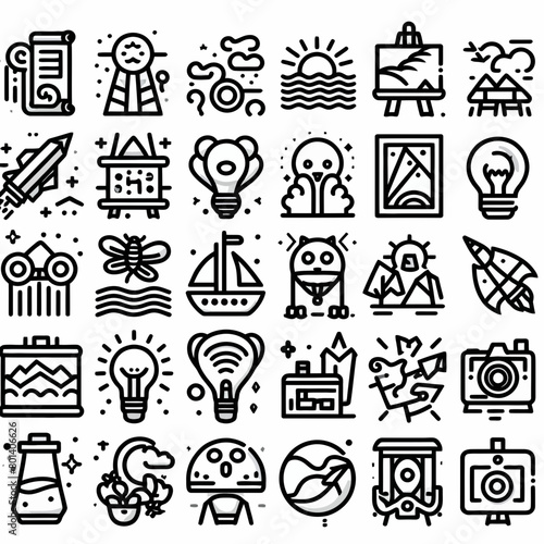 outline art set icon silhouette vector illustration white background