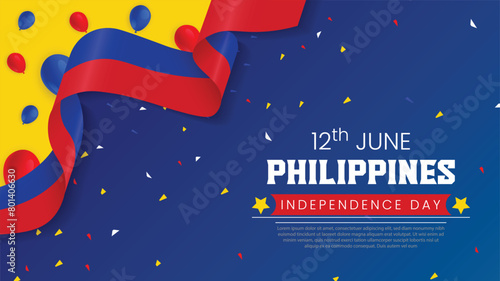 phillipines independence day wishing poster design with red and blue balloon common size vector file photo