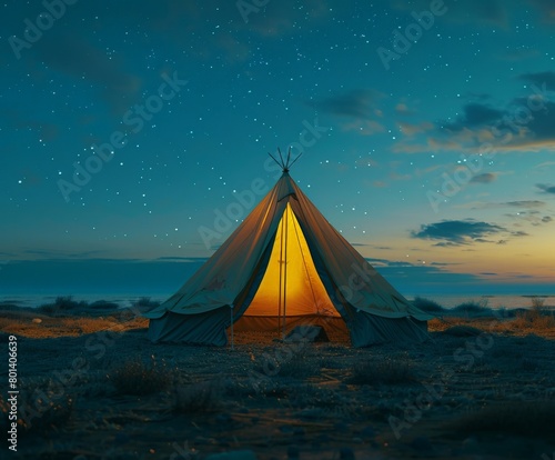 Tent in the Middle of Desert at Night