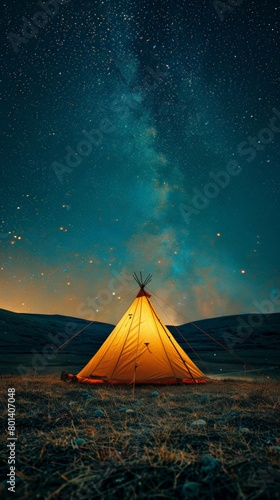 Tent Amidst Field Under Starry Night Sky