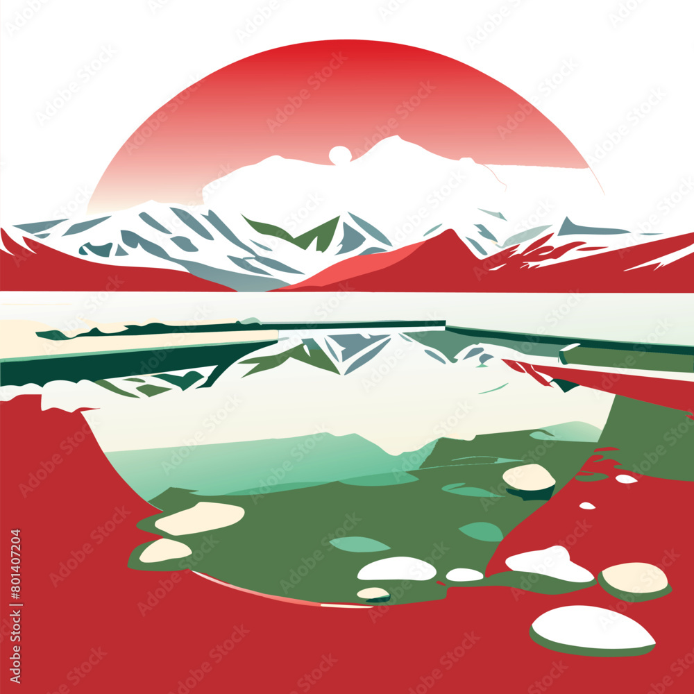 icy landscape reflections, vector illustration flat 2