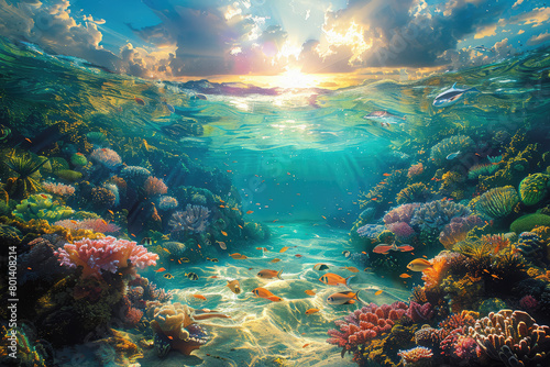 A beautiful coral reef under the sea. Created with AI © oliver