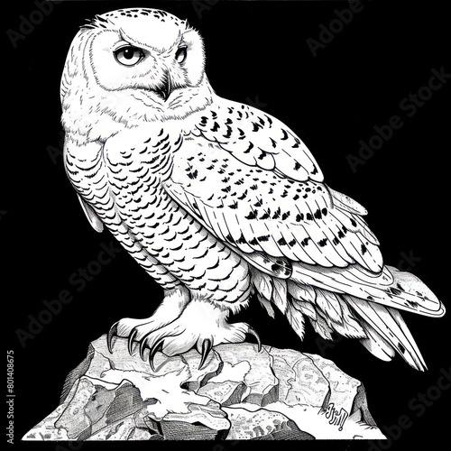 snowy owl drawing Coloring book page photo