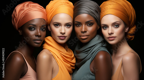 Four Diverse Women in Elegant Headscarves.