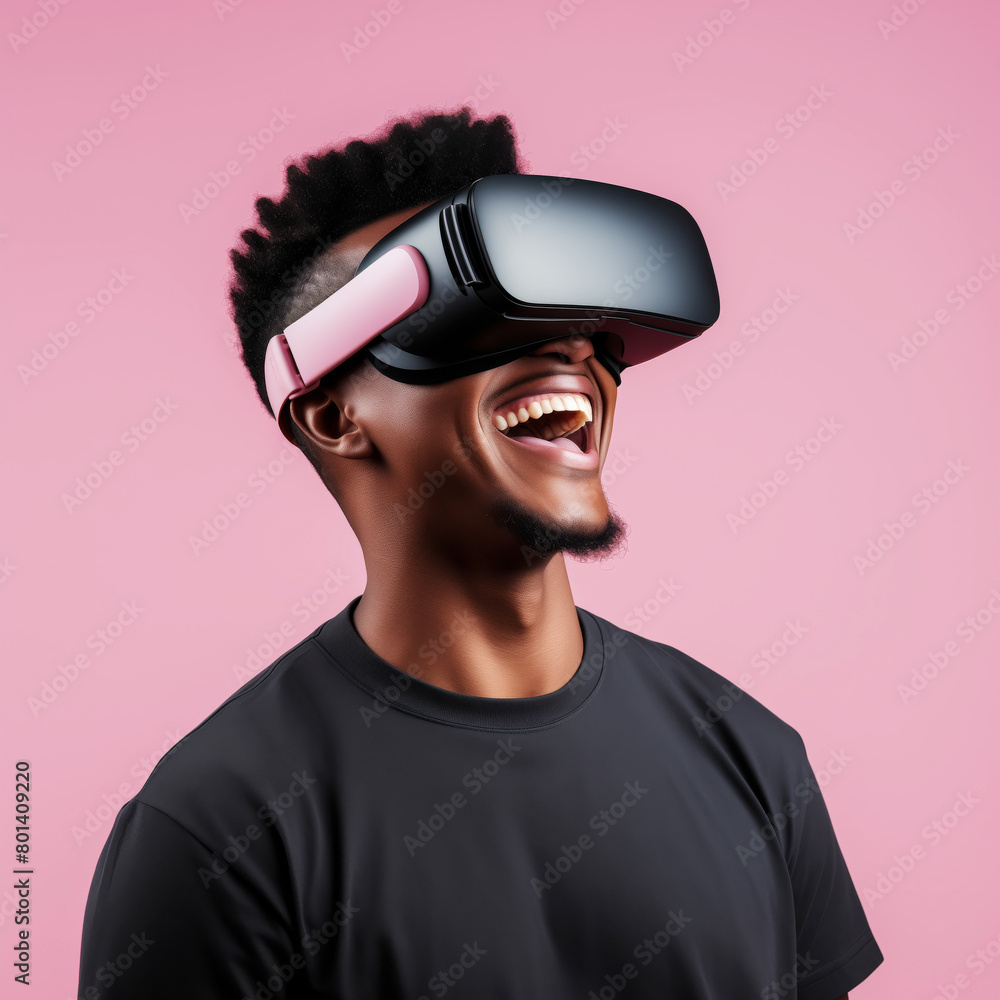 Joyful Man Experiencing Virtual Reality.