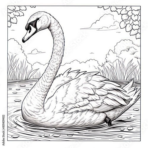 swan drawing Coloring book page
