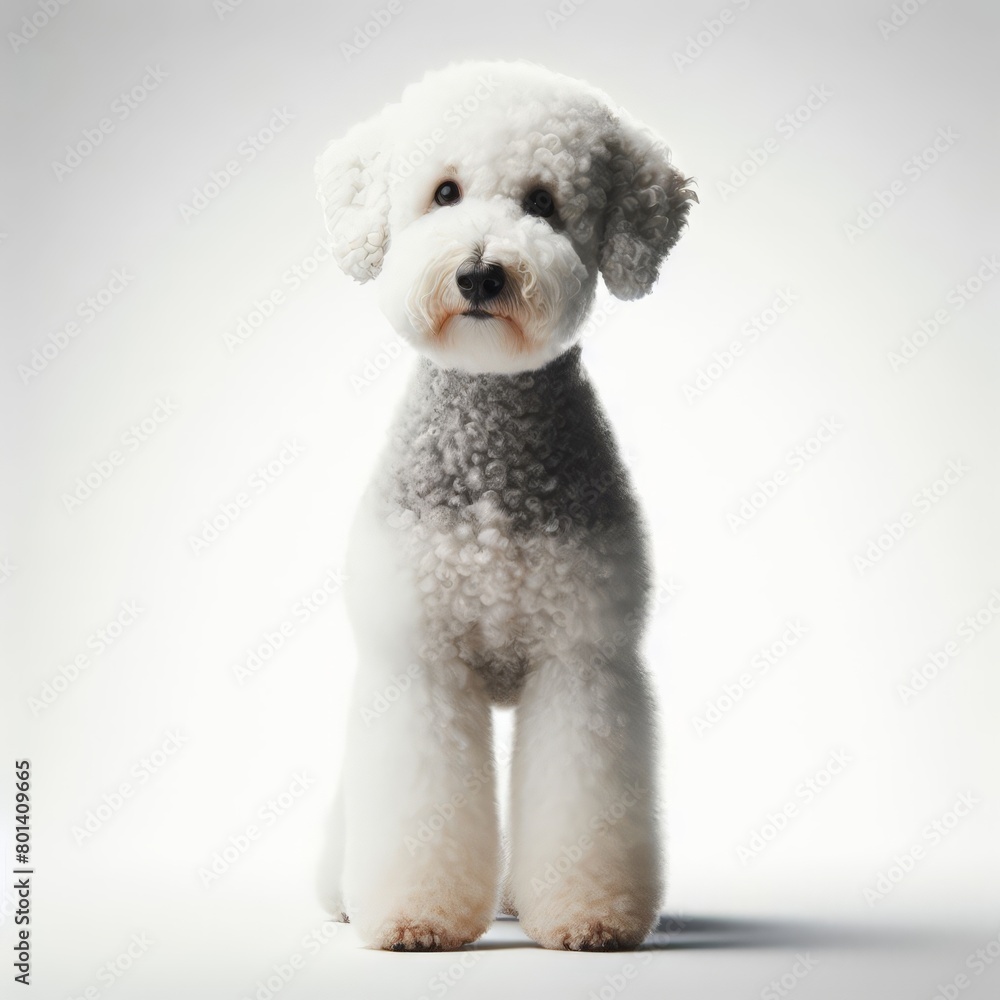 Image of isolated bedlington terrier against pure white background, ideal for presentations
