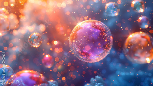 Iridescent bubbles drifting through a sea of liquid crystal.