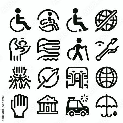 outline disability set icon silhouette vector illustration white background