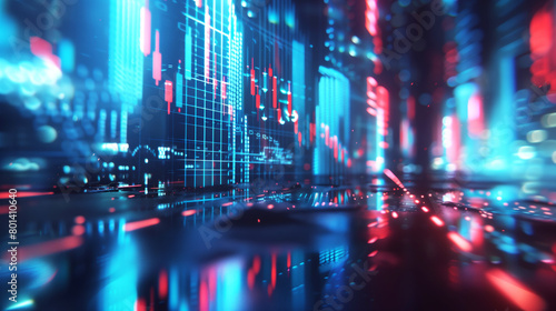 Futuristic cityscape with glowing  digital financial chart overlays  reflecting a high-tech feeling.