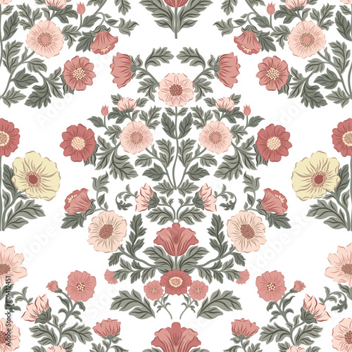Seamless pattern with flowers in vintage style. Vector illustration with flowers on a white background. Vintage motif.