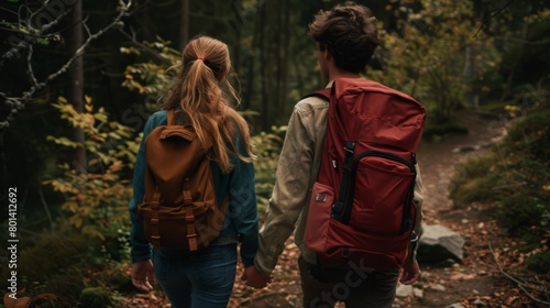 A Couple Hiking in Forest © MP Studio