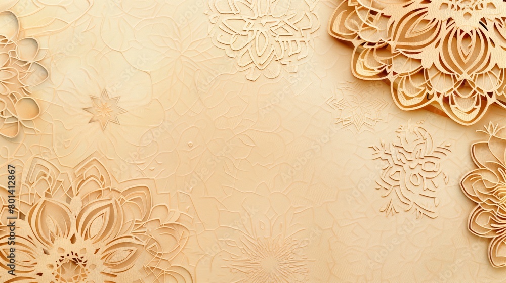 Elegant cream colored banner featuring intricate laser-cut floral patterns for a luxurious feel. Elegant cream colored banner featuring intricate laser-cut floral patterns for a luxurious feel.
