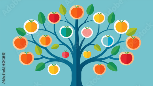 A tree with branches bearing fruit each one symbolizing a different benefit of ketamine therapy such as reduced depression anxiety or PTSD symptoms..