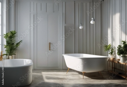 interior background mockup wall cozy bathroom render White 3d