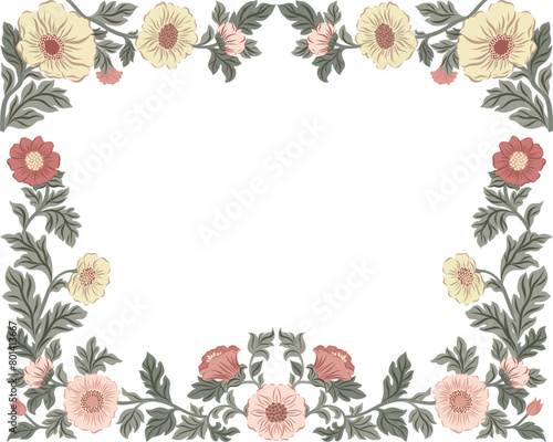  Vector illustration of floral arrangement in vintage style for greeting cards. Use of intricate patterns and botanical motifs.