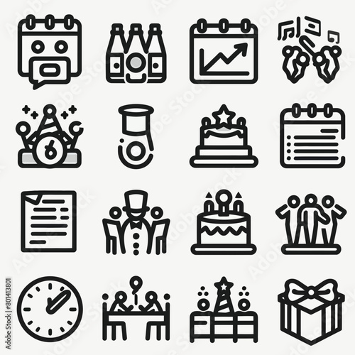 outline event planning set icon silhouette vector illustration white background