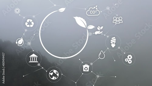 Circular economy concept for future business growth and environmental sustainability and reduce pollution for future business and environmental growth.Landscape background with digital dashboard.