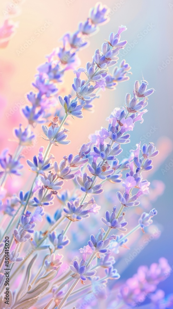 Obraz premium Serene Lavender Field at Sunset: Vibrant Purples and Silvers in Tranquil Escape