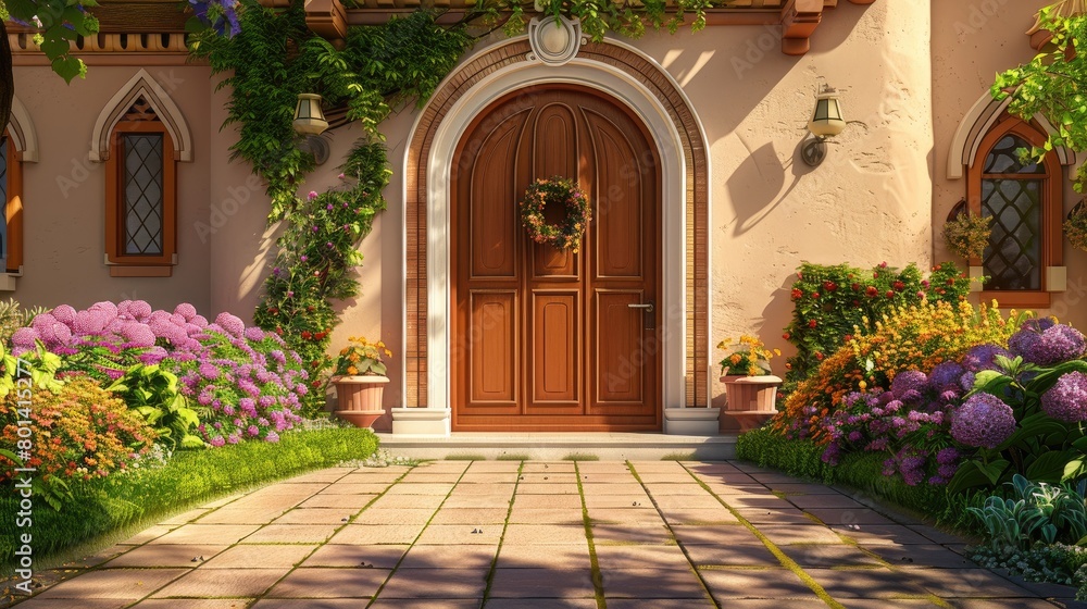Enchanted Gray Door Adorned With Wreath