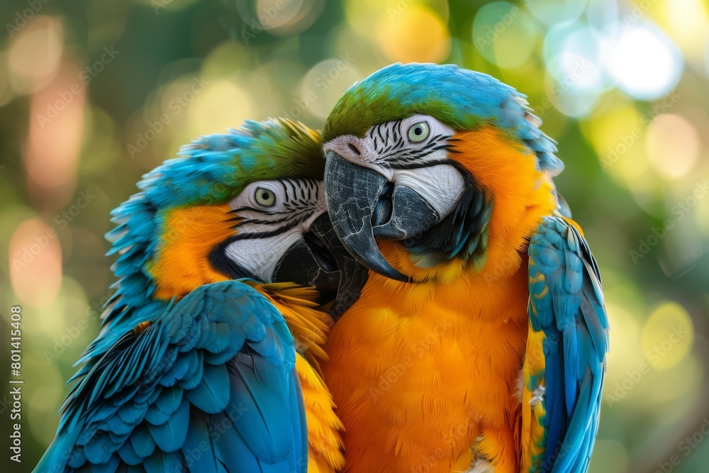 Parrots in Brazil. Two parrots in Brazil. Parrots hugging. Dia dos Namorados. Saint Antony’s Day. Happy Valentine’s Day in Brazil. Two parrots hugging in Brazil
