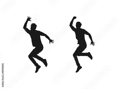 Happy jumping people silhouettes. Black and white vector collection. Illustration of people jumping-silhouettes. Black vector silhouettes of jumping or falling man isolated on white background.